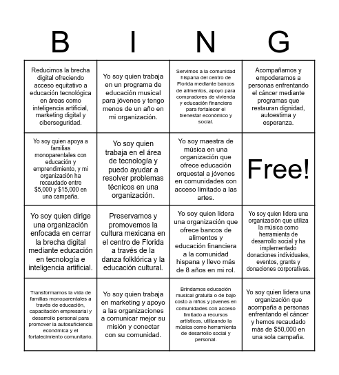 Palante Nonprofits Bingo Card