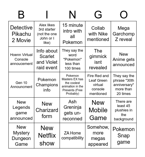 Pokemon day 2026 Bingo Card