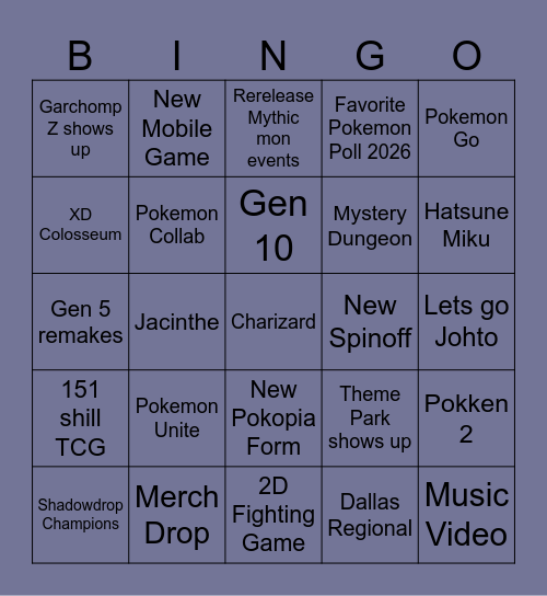 Pokemon Day Bingo Card