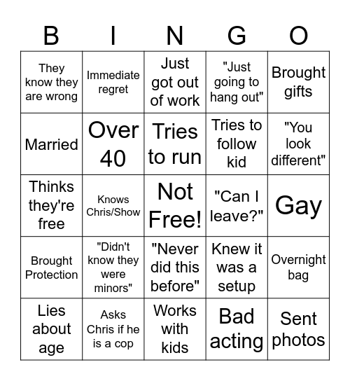 Predator Bingo Card
