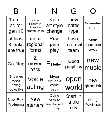 Pokémon 27 Bingo Card