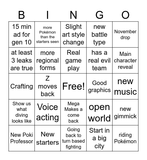 Pokémon 27 Bingo Card