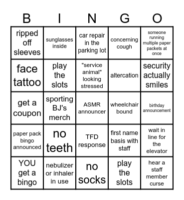 BJs Bingo Card
