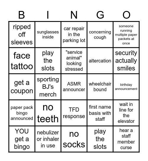 BJs Bingo Card