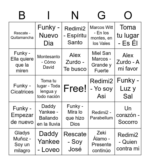 Bingo Musical Bingo Card