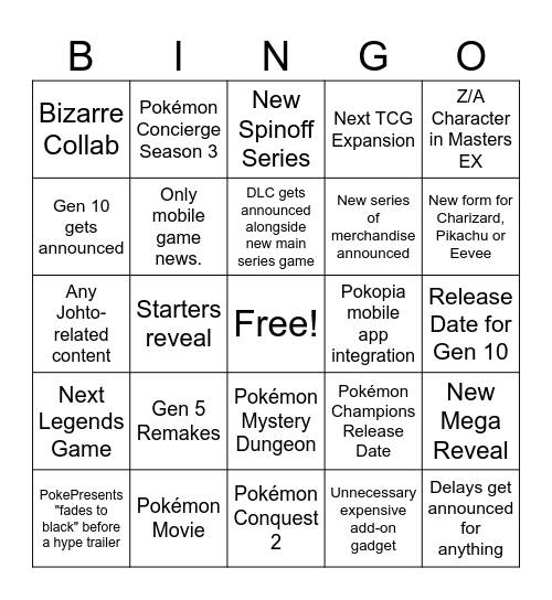 Pokémon Presents 30th Anniversary Bingo Card
