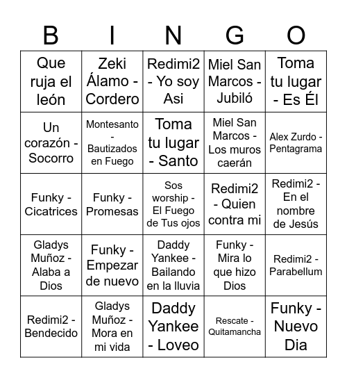 Bingo Musical Bingo Card