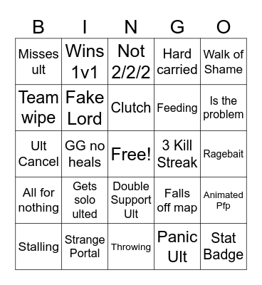 Marvel Rivals Bingo Card