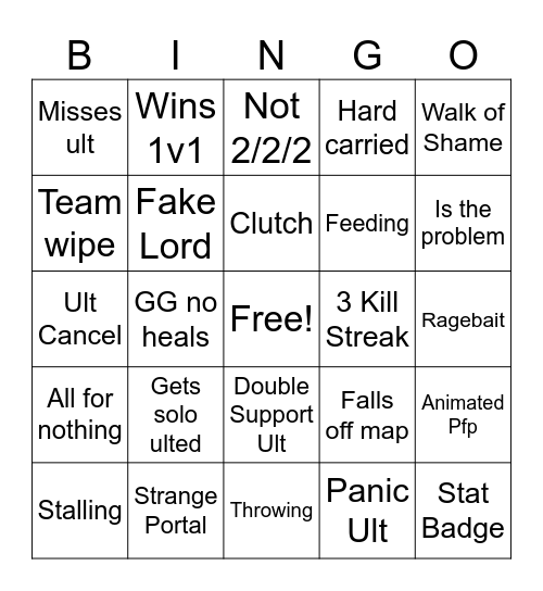 Marvel Rivals Bingo Card