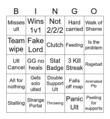 Marvel Rivals Bingo Card