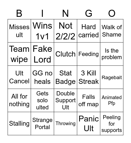 Marvel Rivals Bingo Card