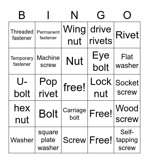 Mechanical Fastening Bingo Card