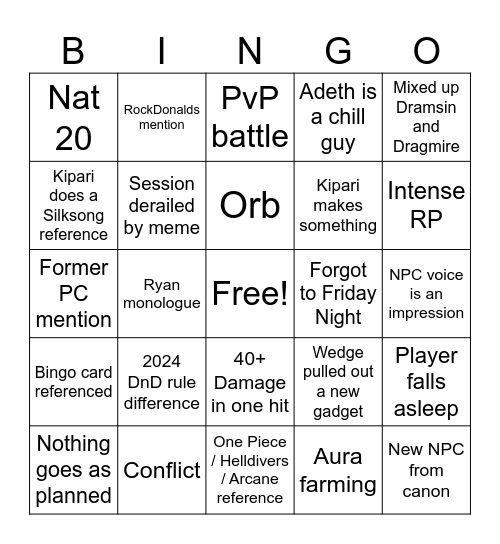 Untitled Bingo Card