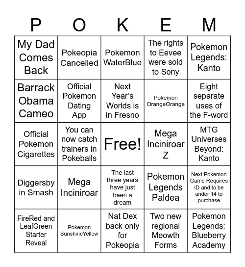 Pokemon Day Announcements Bingo Card