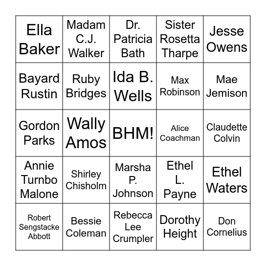 Influential Figures Bingo Card