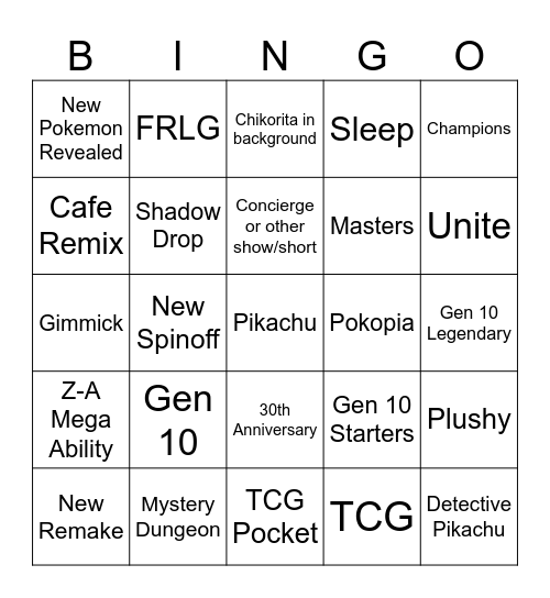 Pokemon Day Tomorrow Bingo Wahoo Bingo Card