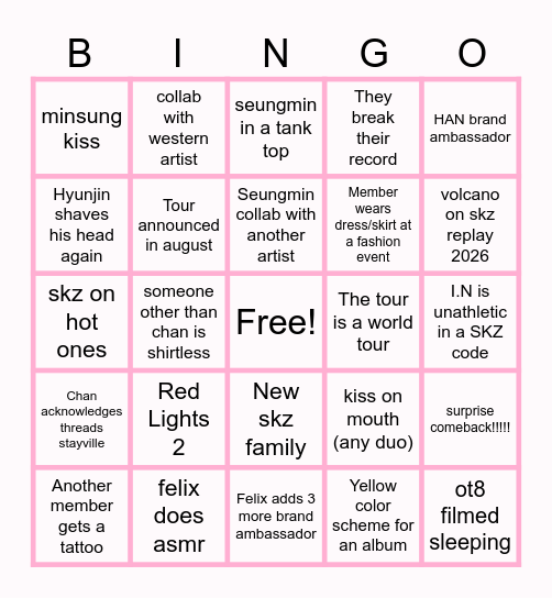 Stray Kids 2026 Bingo Card