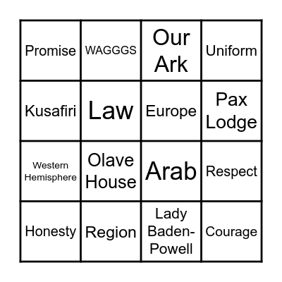 Guide Bingo Card