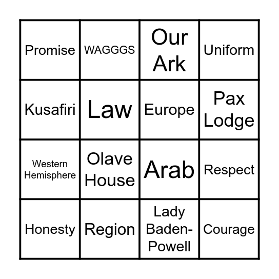Guide Bingo Card
