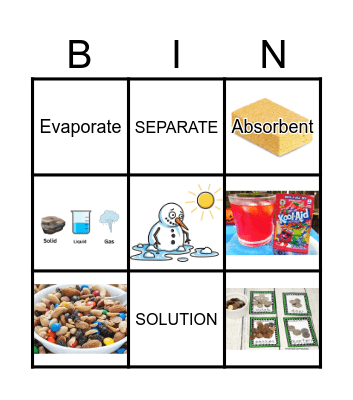 Mixtures Vocabulary Bingo Card
