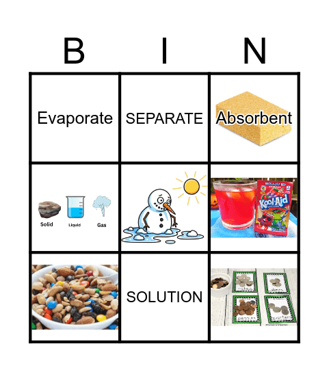 Mixtures Vocabulary Bingo Card