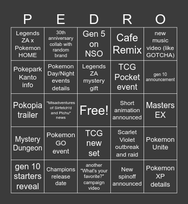 Pokemon Presents 2026 Bingo Card