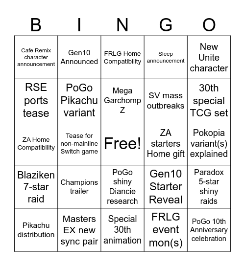 Pokemon30 Bingo Card
