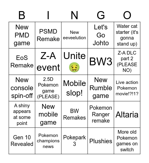 30th Anniversary Pokemon Presents Bingo Card