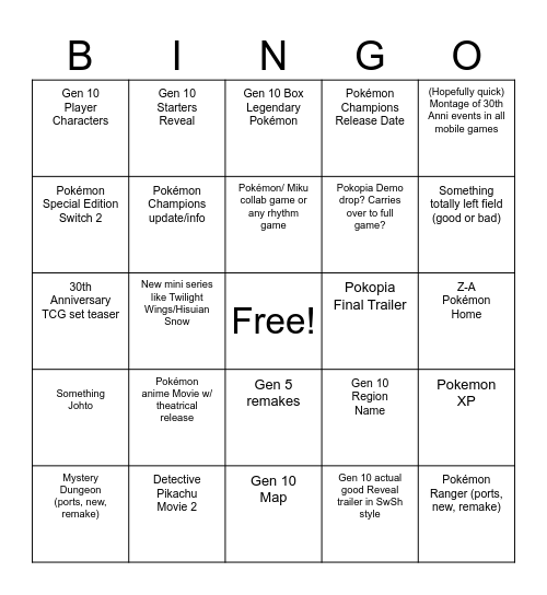 Untitled Bingo Card