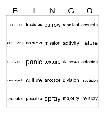 Untitled Bingo Card