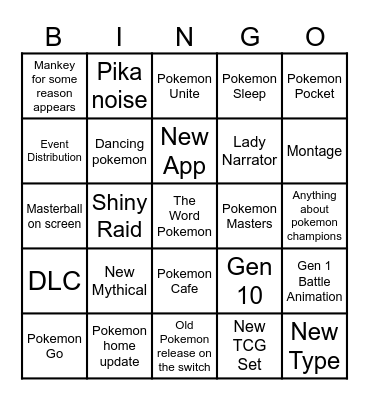 Pokemon day 2026 Bingo Card