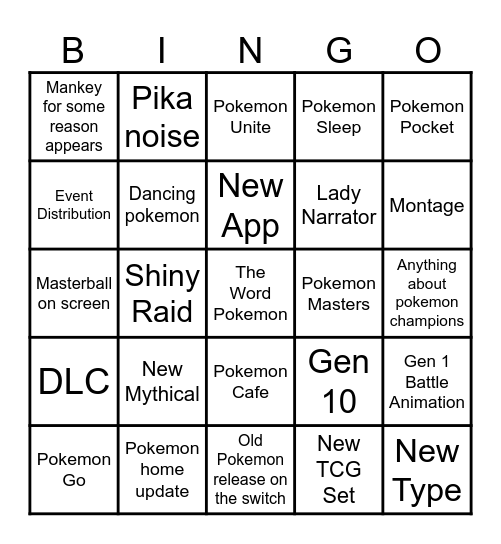 Pokemon day 2026 Bingo Card