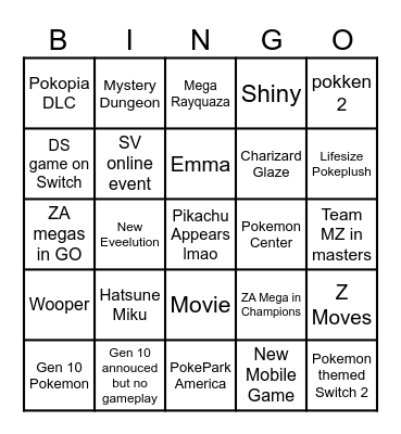 Pokemon Day 30th Anniversery Bingo Card
