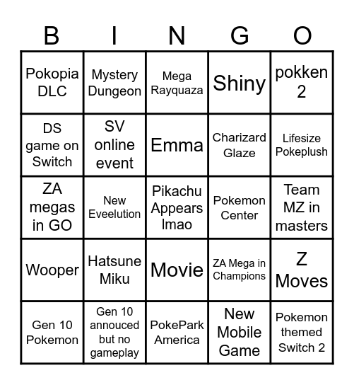 Pokemon Day 30th Anniversery Bingo Card