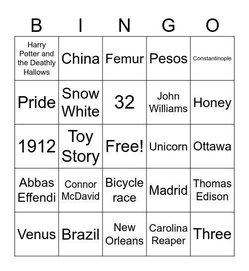 Untitled Bingo Card