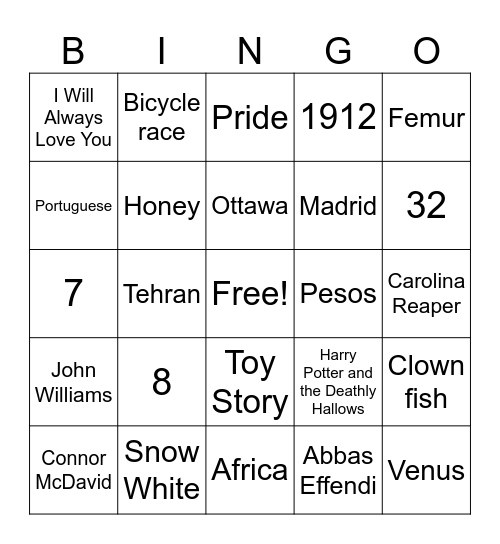 Untitled Bingo Card