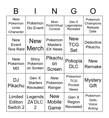 Pokemon Presents 2026 Bingo Card