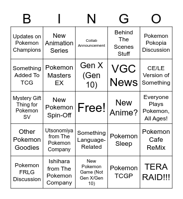 Pokemon Presents (Pokemon Day 2026) Bingo Card