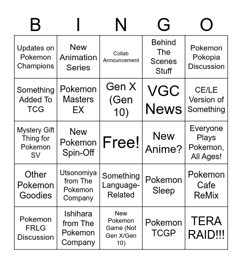 Pokemon Presents (Pokemon Day 2026) Bingo Card