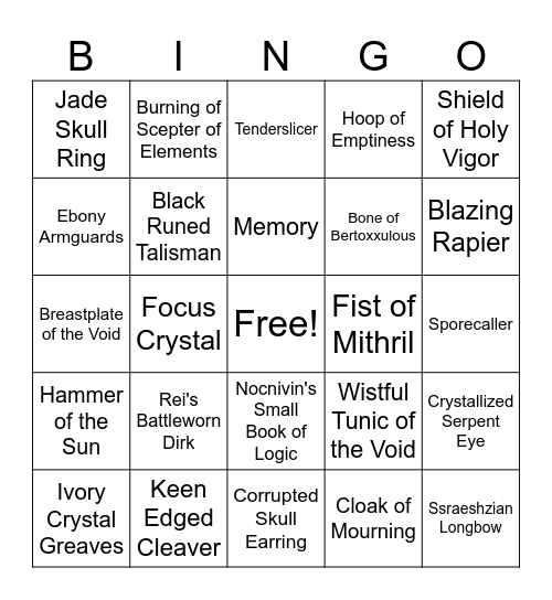 Ssra Bingo Card