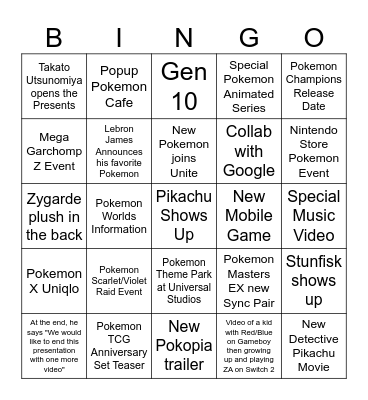 Pokemon Presents 30th Aniv Bingo Card