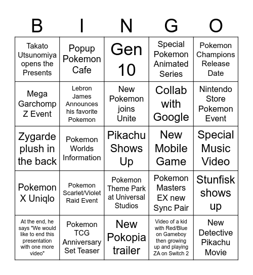 Pokemon Presents 30th Aniv Bingo Card