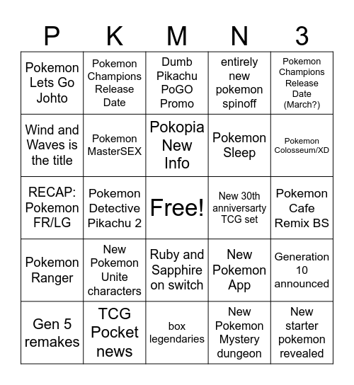 Pokemon 30th Bingo Card