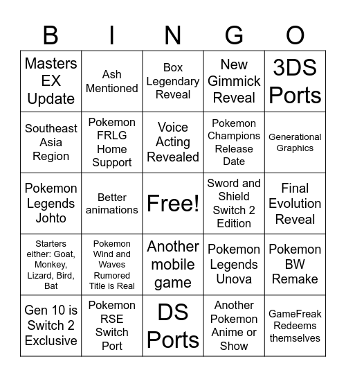 Pokemon Day Bingo Card