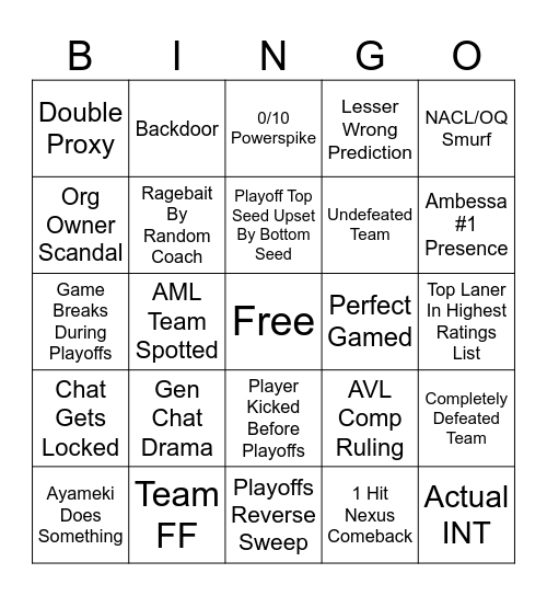 Spring 2026 AVL Bingo Sheet Bingo Card