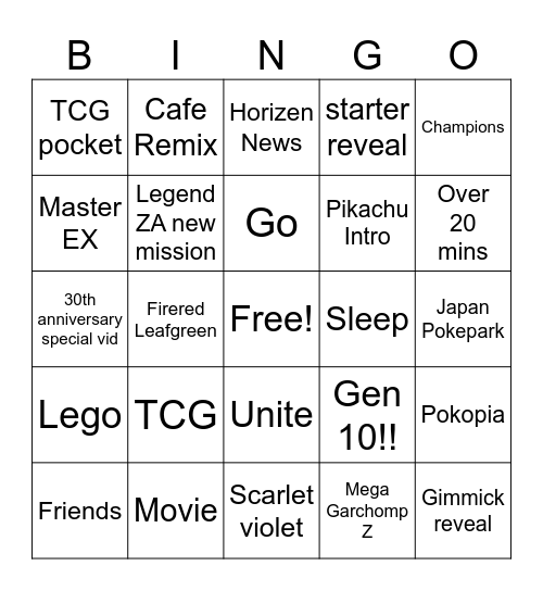 Pokemon Day 2026 Bingo Card