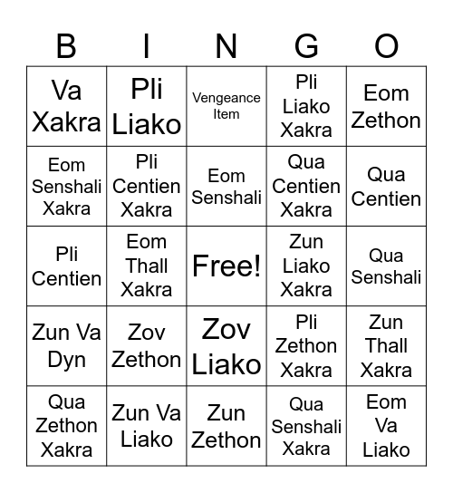 VT Bingo Card