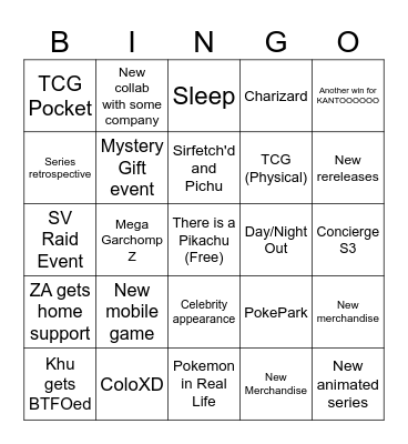 Pokemon Presents 2.27.2026 Bingo Card