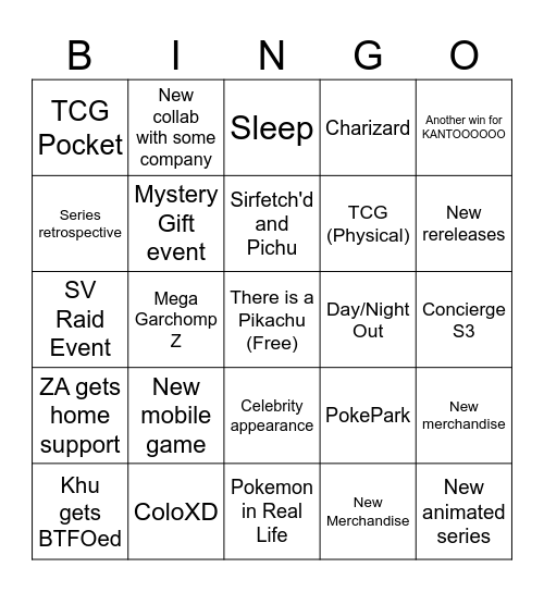 Pokemon Presents 2.27.2026 Bingo Card