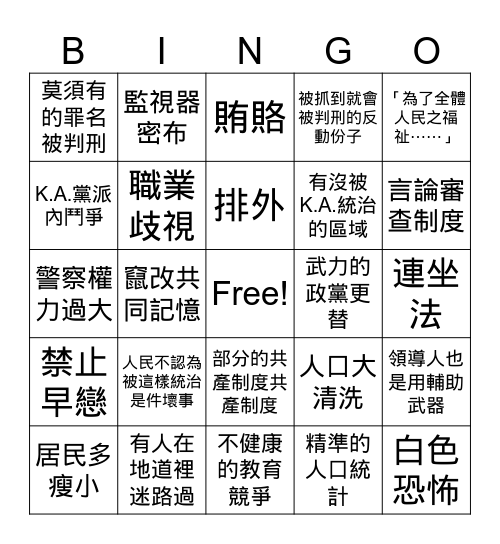 Blackrock Bingo Card